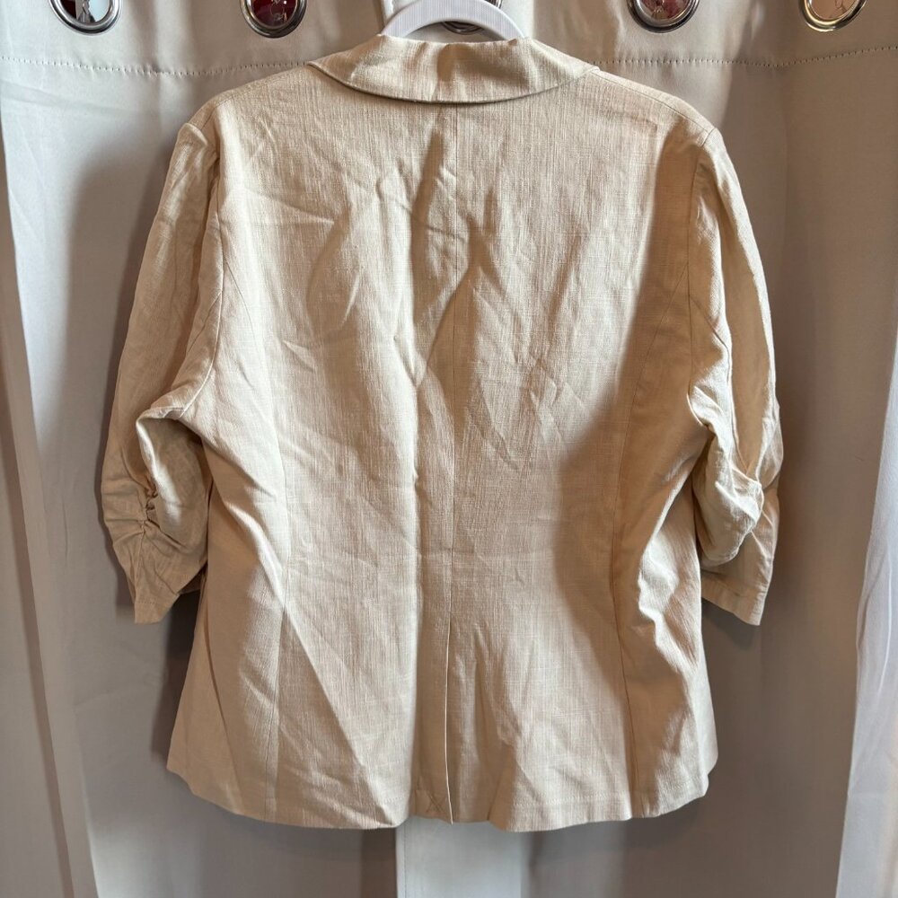 Mina Self Flax Linen Blend Blazer Beige Business Casual L‎ Ruched Sleeve 18995 - Picture 2 of 12